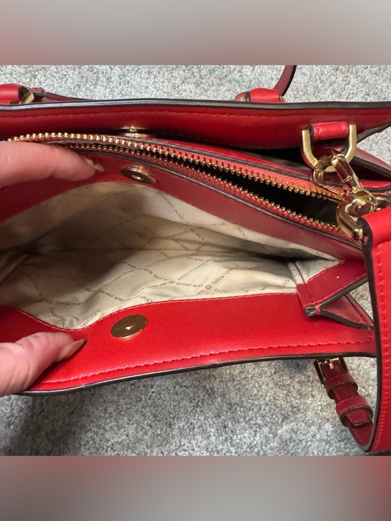 Michael Kors Hope Medium Messenger Bag Flame Red & Brown Satchel Purse w/ Strap - Picture 8 of 10